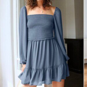 Aritzia Wilfred Tempest Mini Dress Smocked Chiffon Granite Blue Size Small